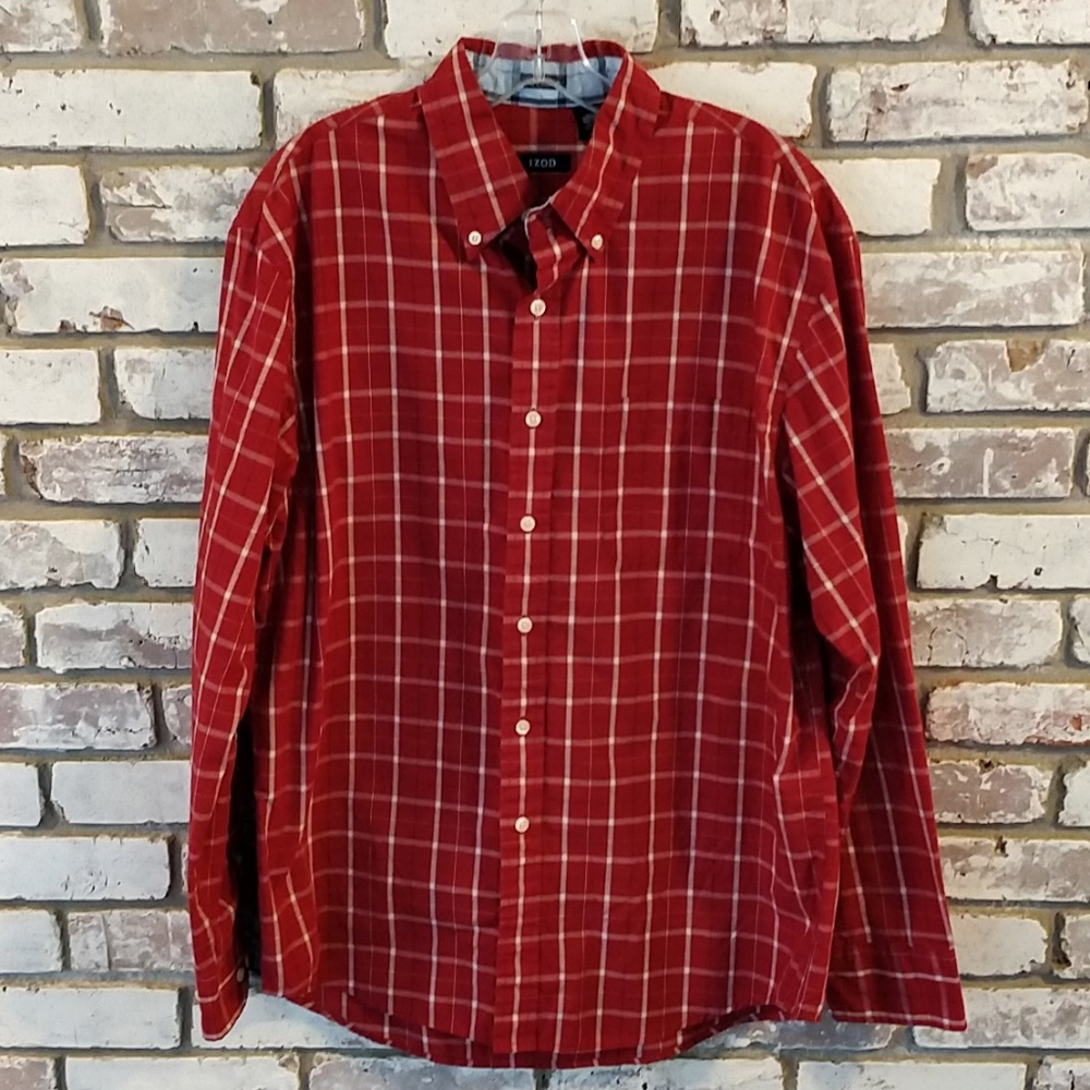Izod Red Plaid Button Down